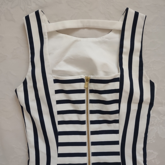 Striped bodycon form fitting exposed goldtone zipper - Picture 6 of 8